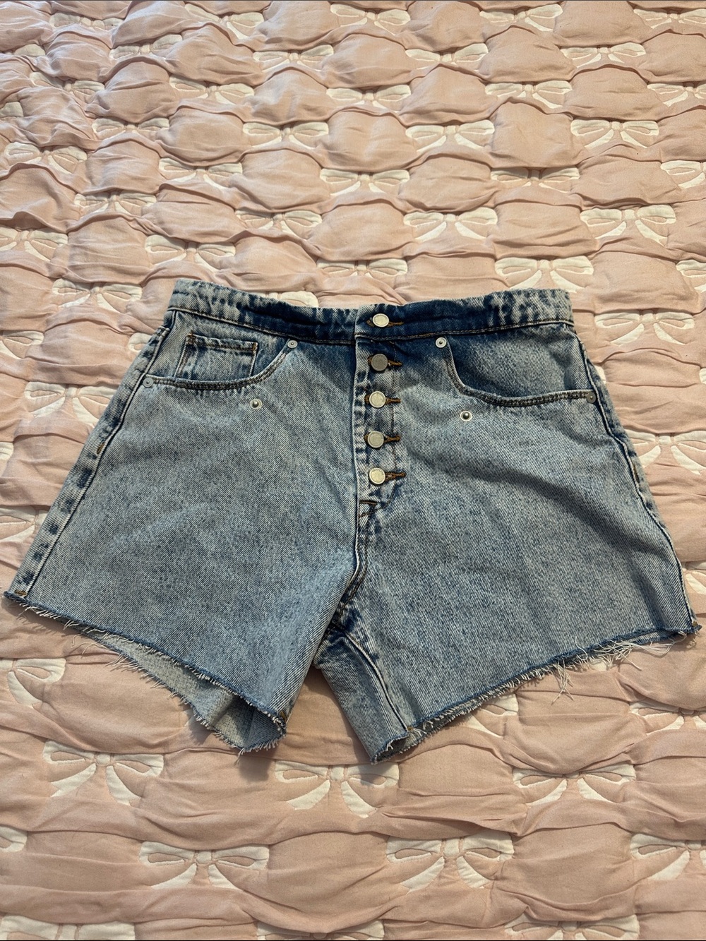 Blank NYC Washed Blue High-Rise Button-Fly Jean Shorts